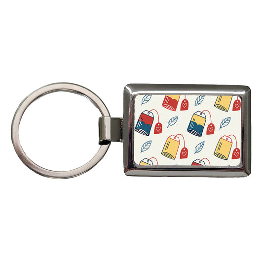 Tea Bags Fun Scattered Rectangle Metal Keychain