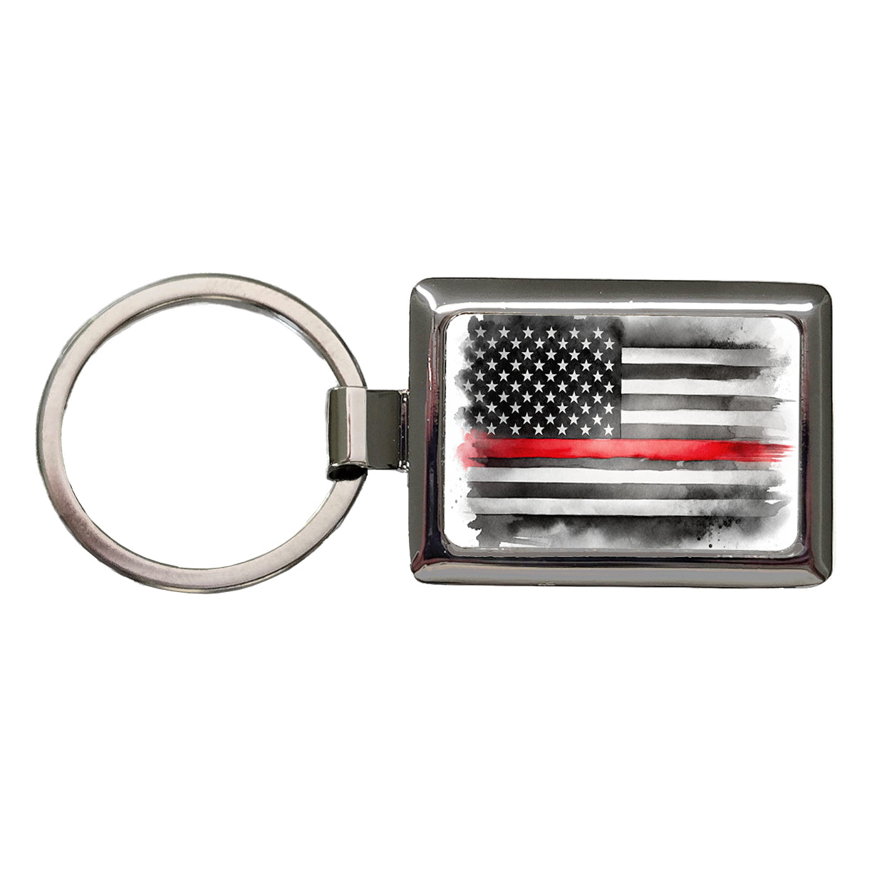 Thin Red Line Black And White American Flag Support Firemen Firefighters Rectangle Metal Keychain