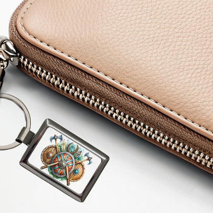 Viking Symbols Shields Axes Watercolor Rectangle Metal Keychain