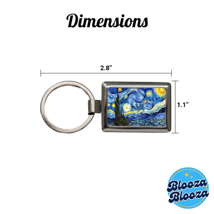 Watercolor Faux Van Gogh Starry Night Rectangle Metal Keychain