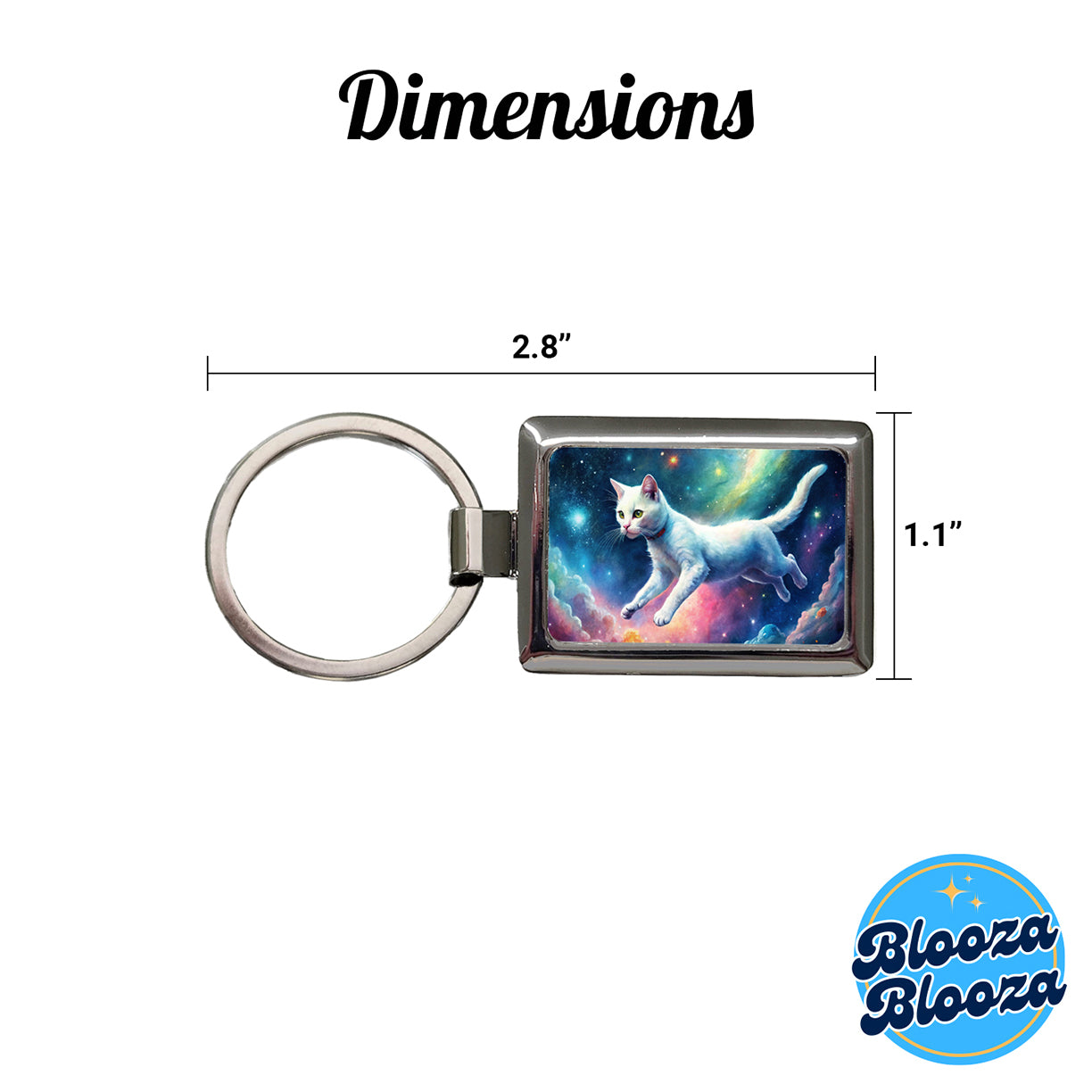 White Cat Flying Through Space Funny Watercolor Rectangle Metal Keychain