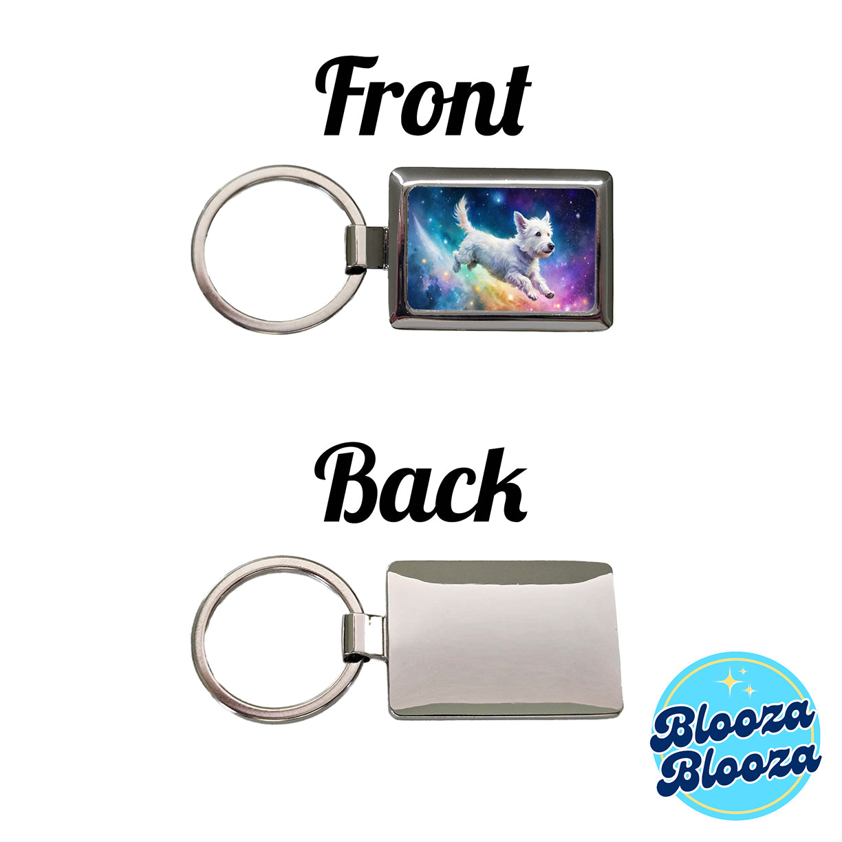 White Dog Flying Through Space Funny Watercolor Rectangle Metal Keychain