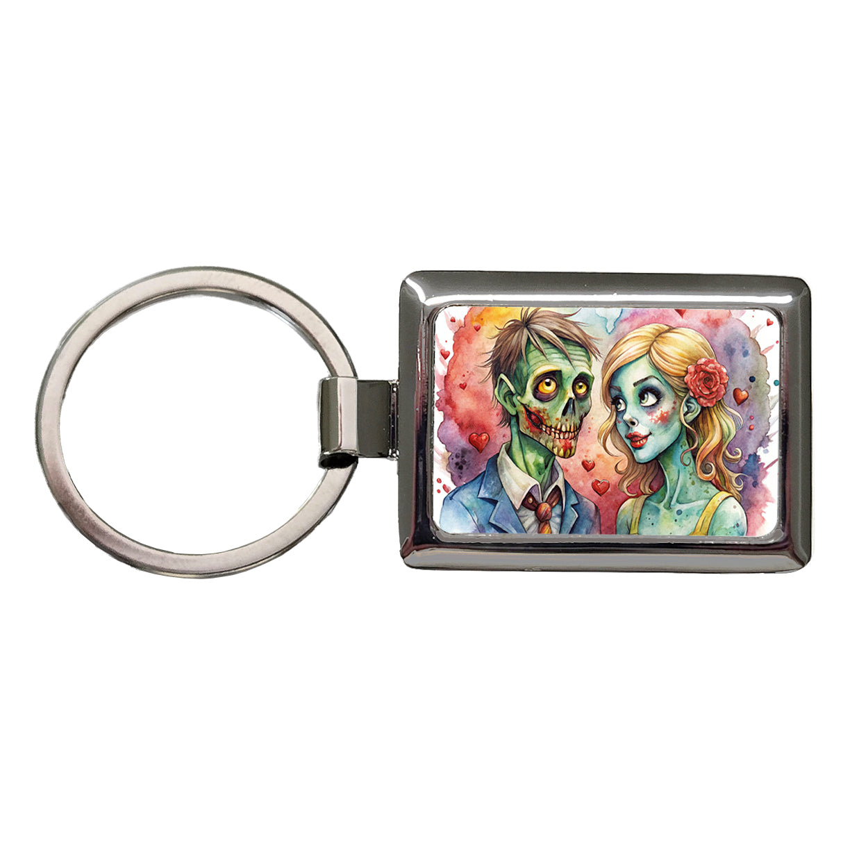 Zombies In Love Valentine's Day Halloween Rectangle Metal Keychain