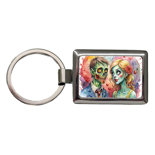 Zombies In Love Valentine's Day Halloween Rectangle Metal Keychain
