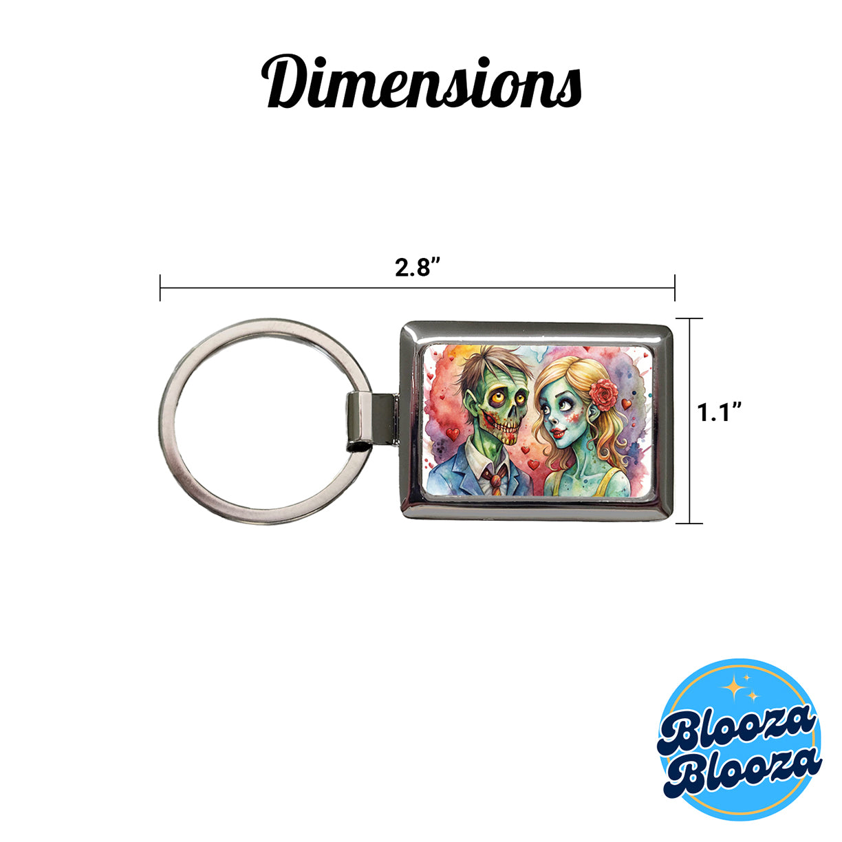 Zombies In Love Valentine's Day Halloween Rectangle Metal Keychain