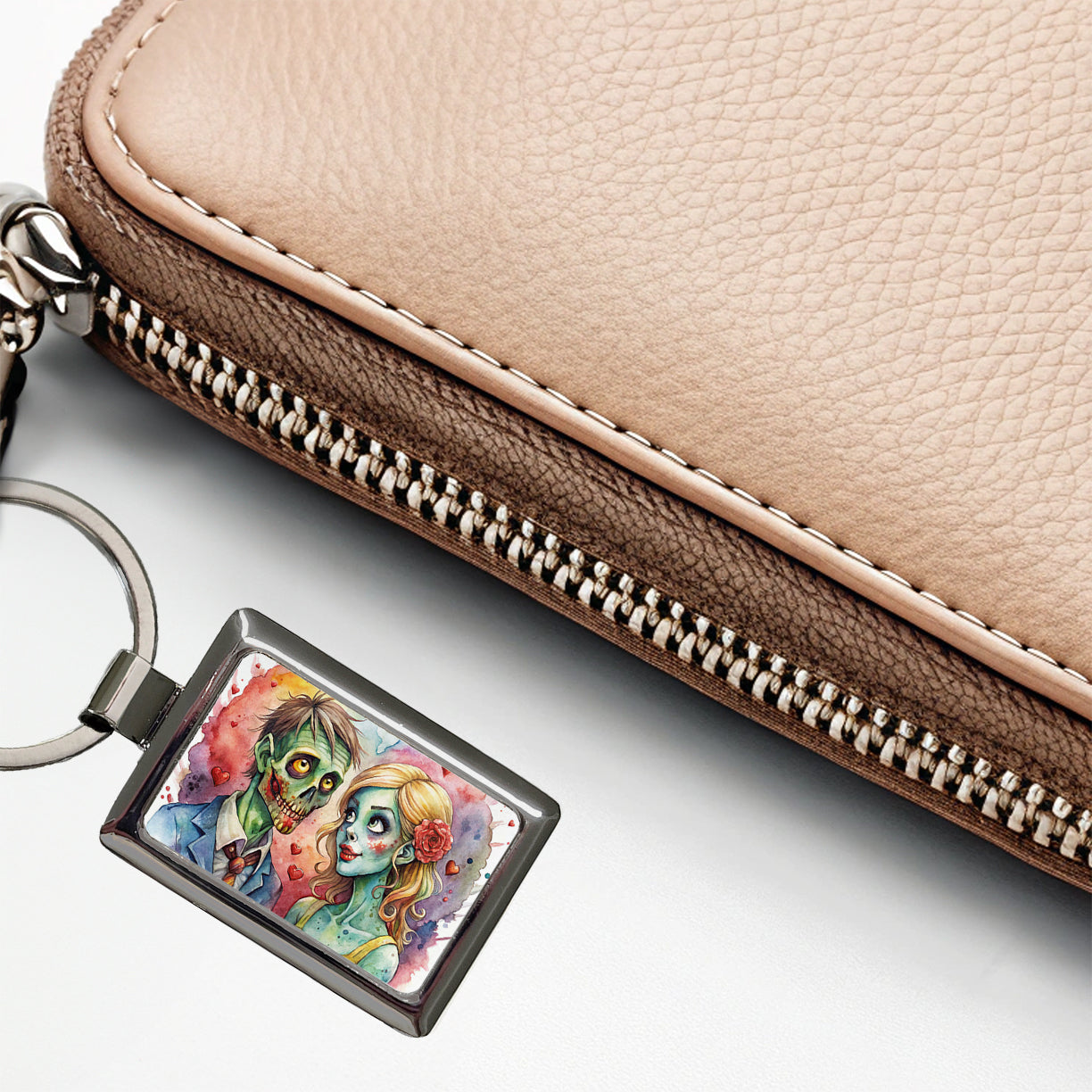Zombies In Love Valentine's Day Halloween Rectangle Metal Keychain