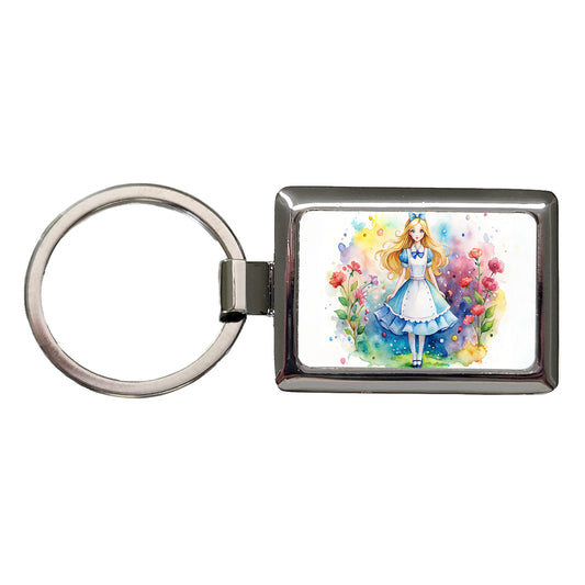 Alice In Wonderland Watercolor Rectangle Metal Keychain