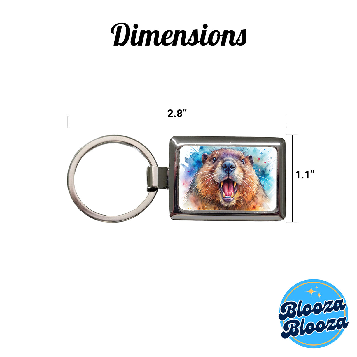 Angry Beaver Watercolor Rectangle Metal Keychain