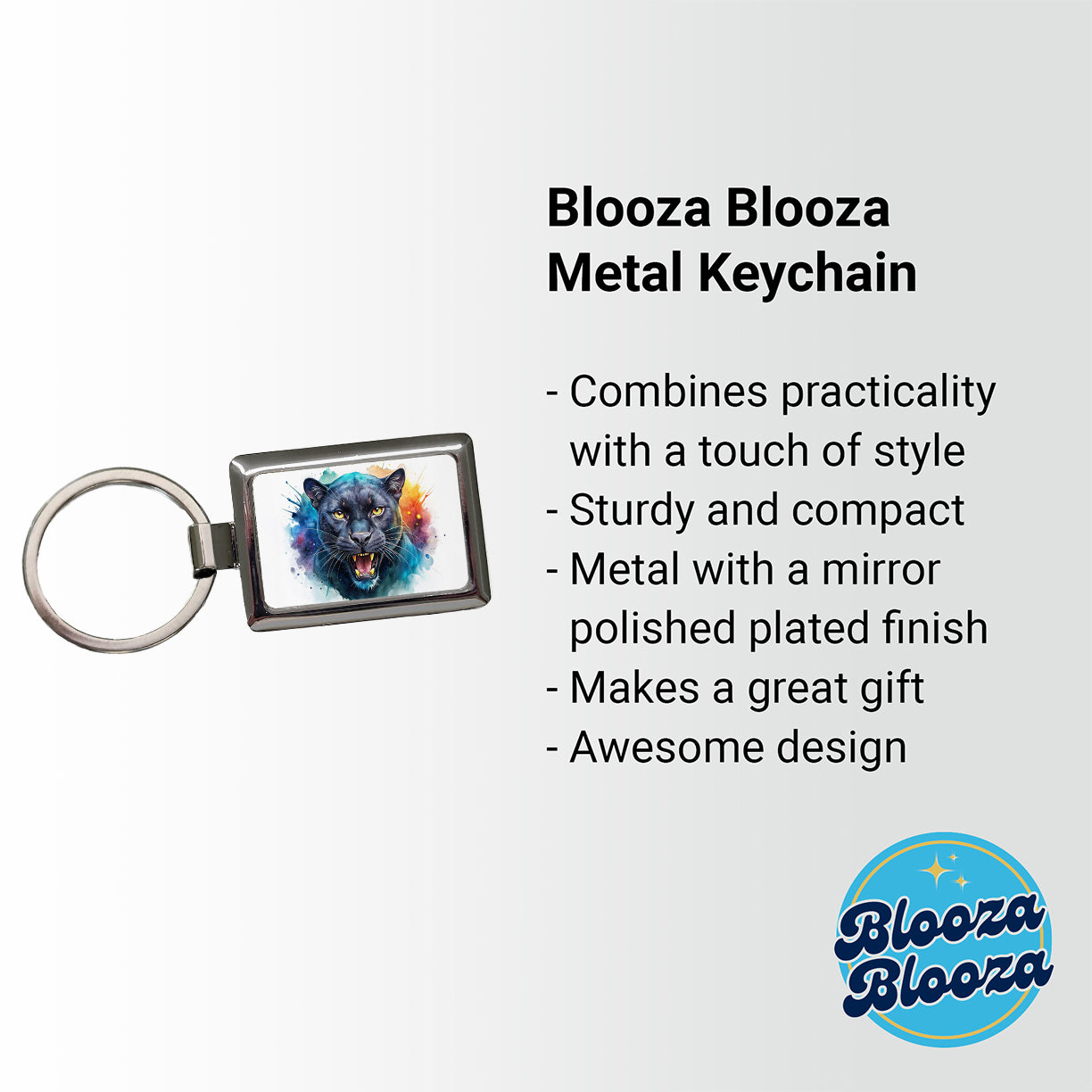 Angry Black Panther Watercolor Rectangle Metal Keychain