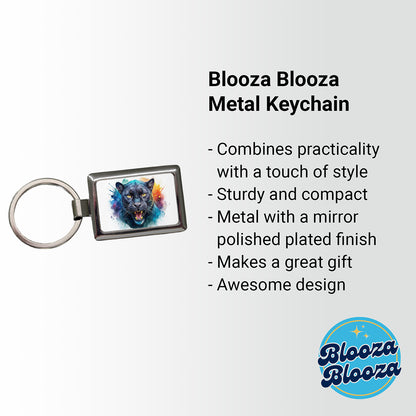 Angry Black Panther Watercolor Rectangle Metal Keychain