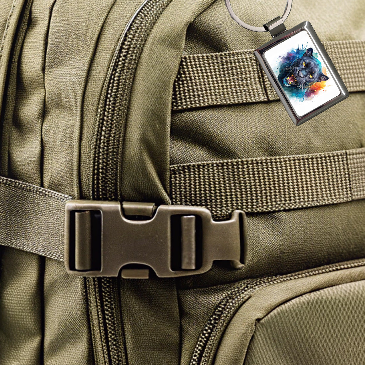 Angry Black Panther Watercolor Rectangle Metal Keychain