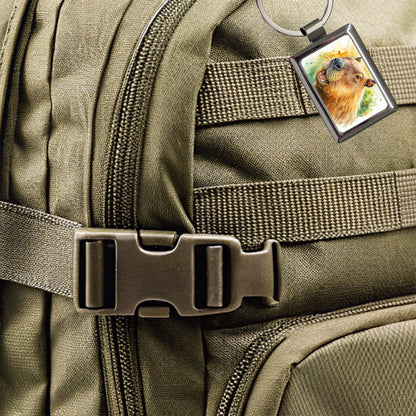 Angry Capybara Watercolor Rectangle Metal Keychain