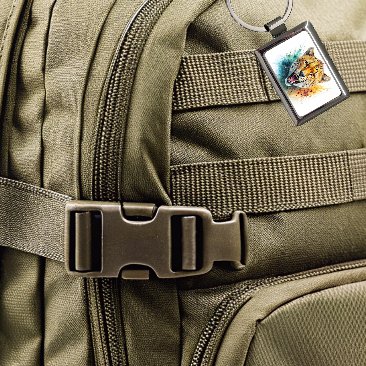 Angry Cheetah Watercolor Rectangle Metal Keychain