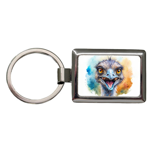 Angry Emu Watercolor Rectangle Metal Keychain