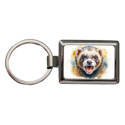 Angry Ferret Watercolor Rectangle Metal Keychain