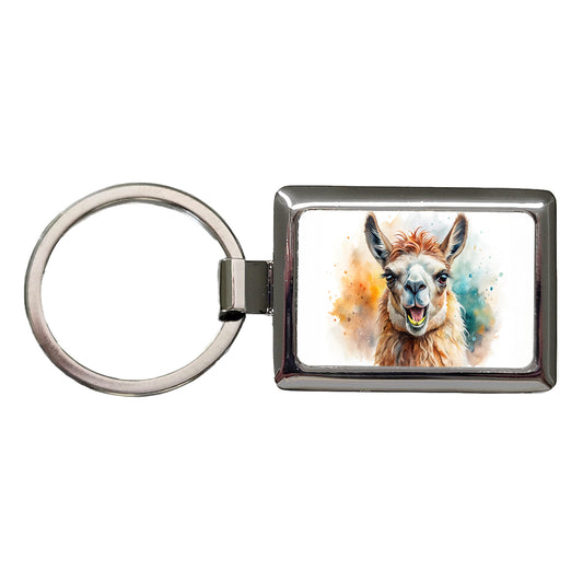 Angry Llama Watercolor Rectangle Metal Keychain