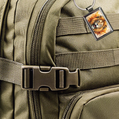 Angry Male Lion Watercolor Rectangle Metal Keychain