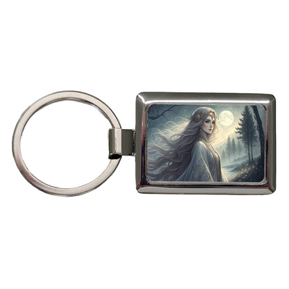 Anime Style Fantasy Princess Elf White Scene Rectangle Metal Keychain