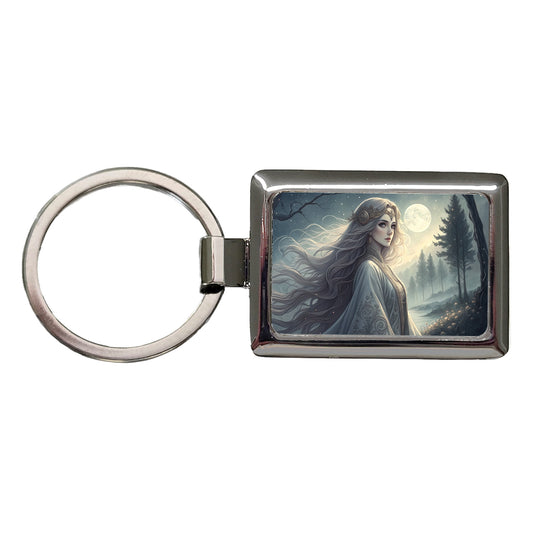 Anime Style Fantasy Princess Elf White Scene Rectangle Metal Keychain