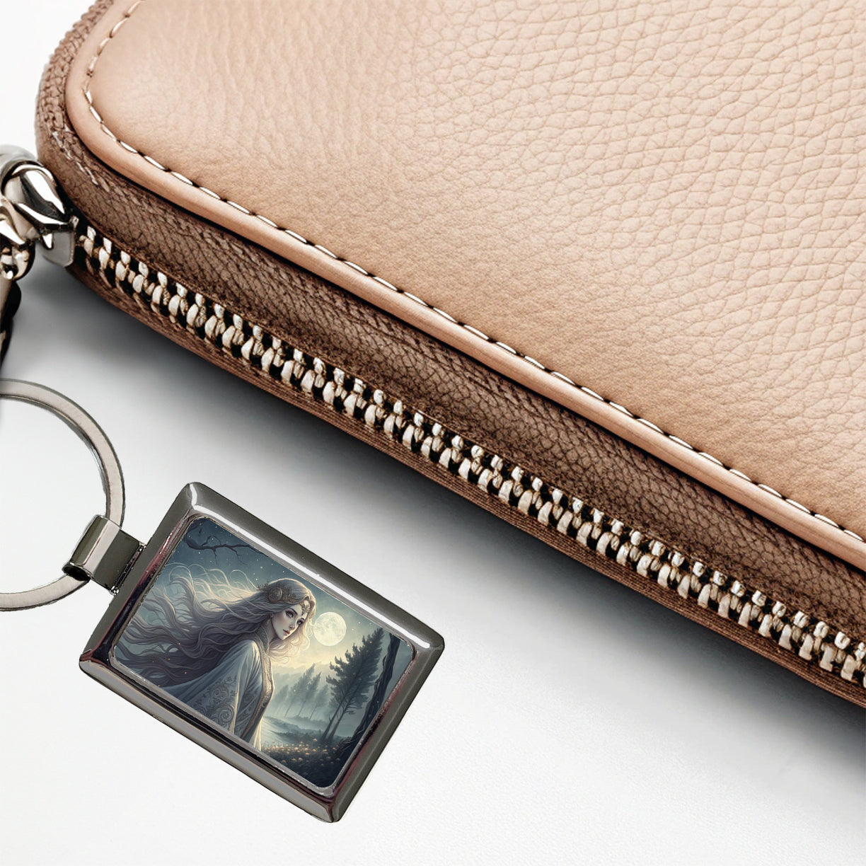 Anime Style Fantasy Princess Elf White Scene Rectangle Metal Keychain
