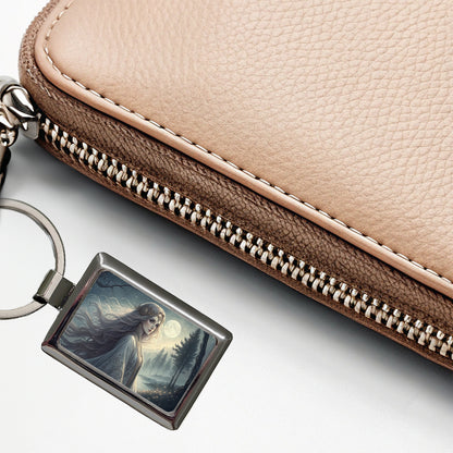 Anime Style Fantasy Princess Elf White Scene Rectangle Metal Keychain