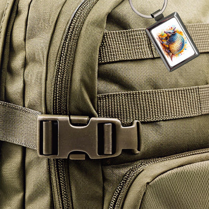 Armadillo Watercolor Rectangle Metal Keychain