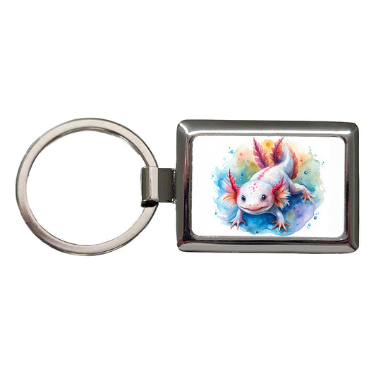 Axolotl Watercolor Rectangle Metal Keychain