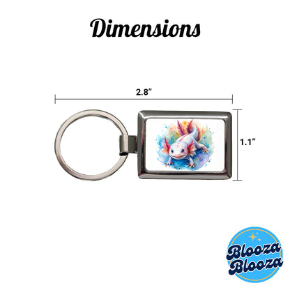 Axolotl Watercolor Rectangle Metal Keychain