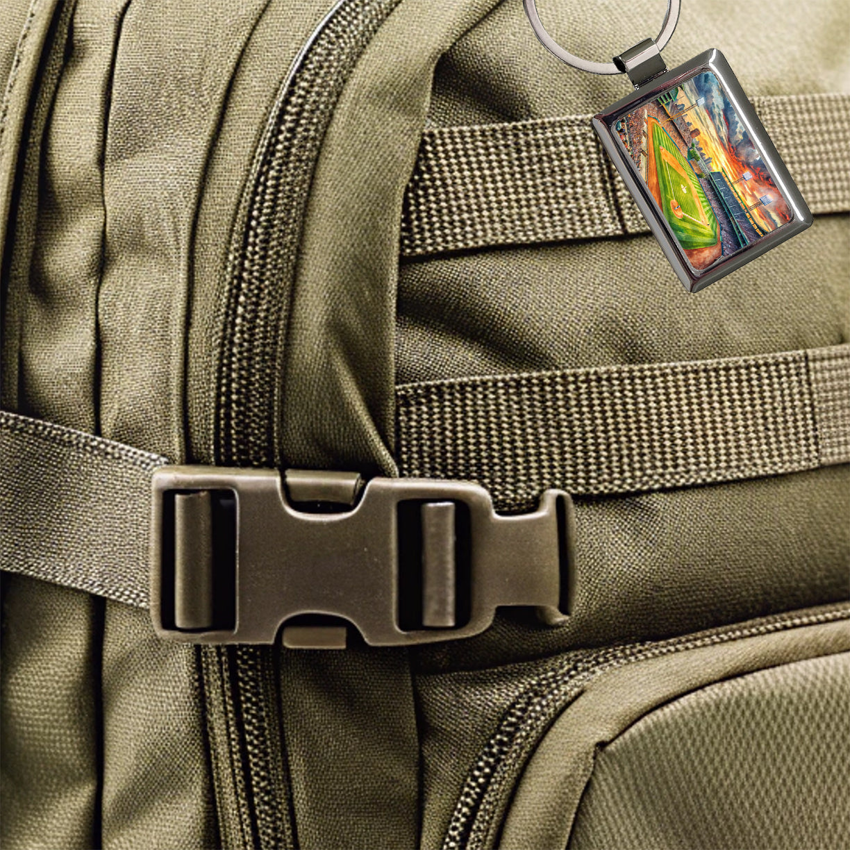 Baseball Game at the Stadium Rectangle Metal Keychain