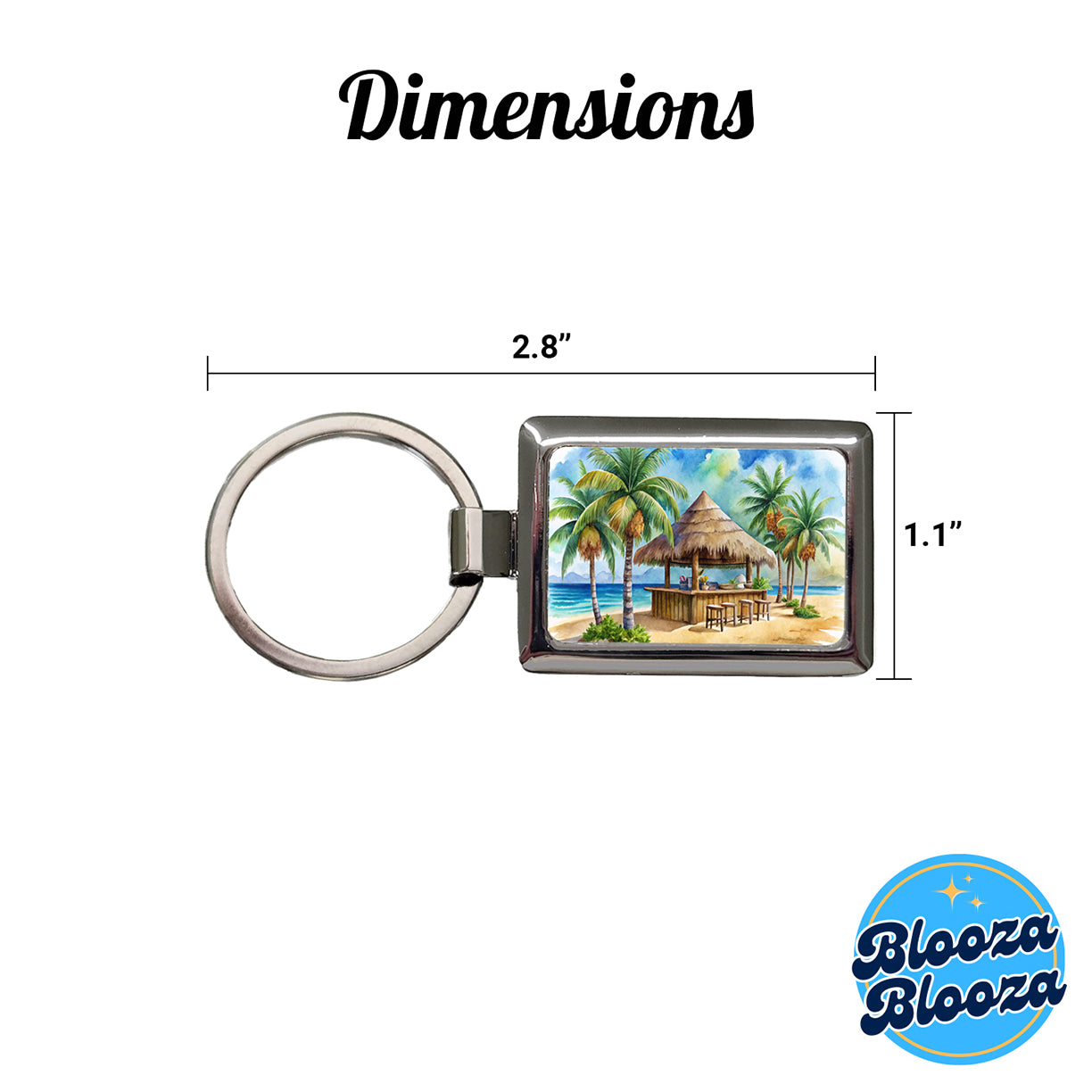 Beach Resort Tropical Scene With Tiki Bar Rectangle Metal Keychain