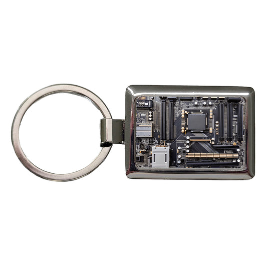 Black Gaming Computer Motherboard Rectangle Metal Keychain