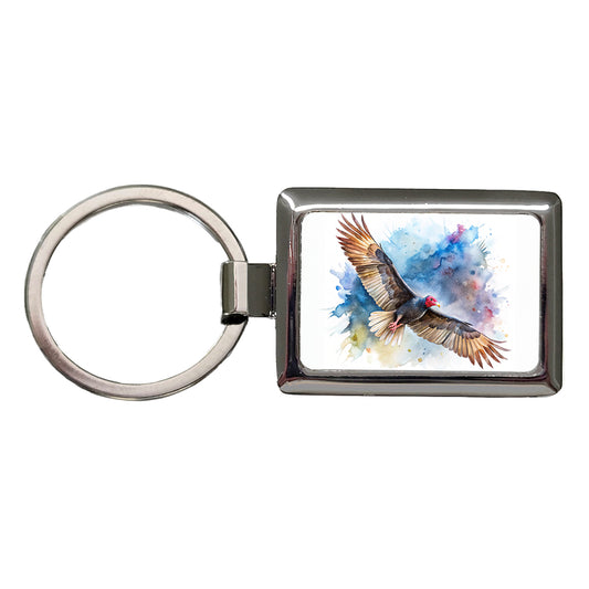 Black Turkey Vulture In Flight Watercolor Rectangle Metal Keychain