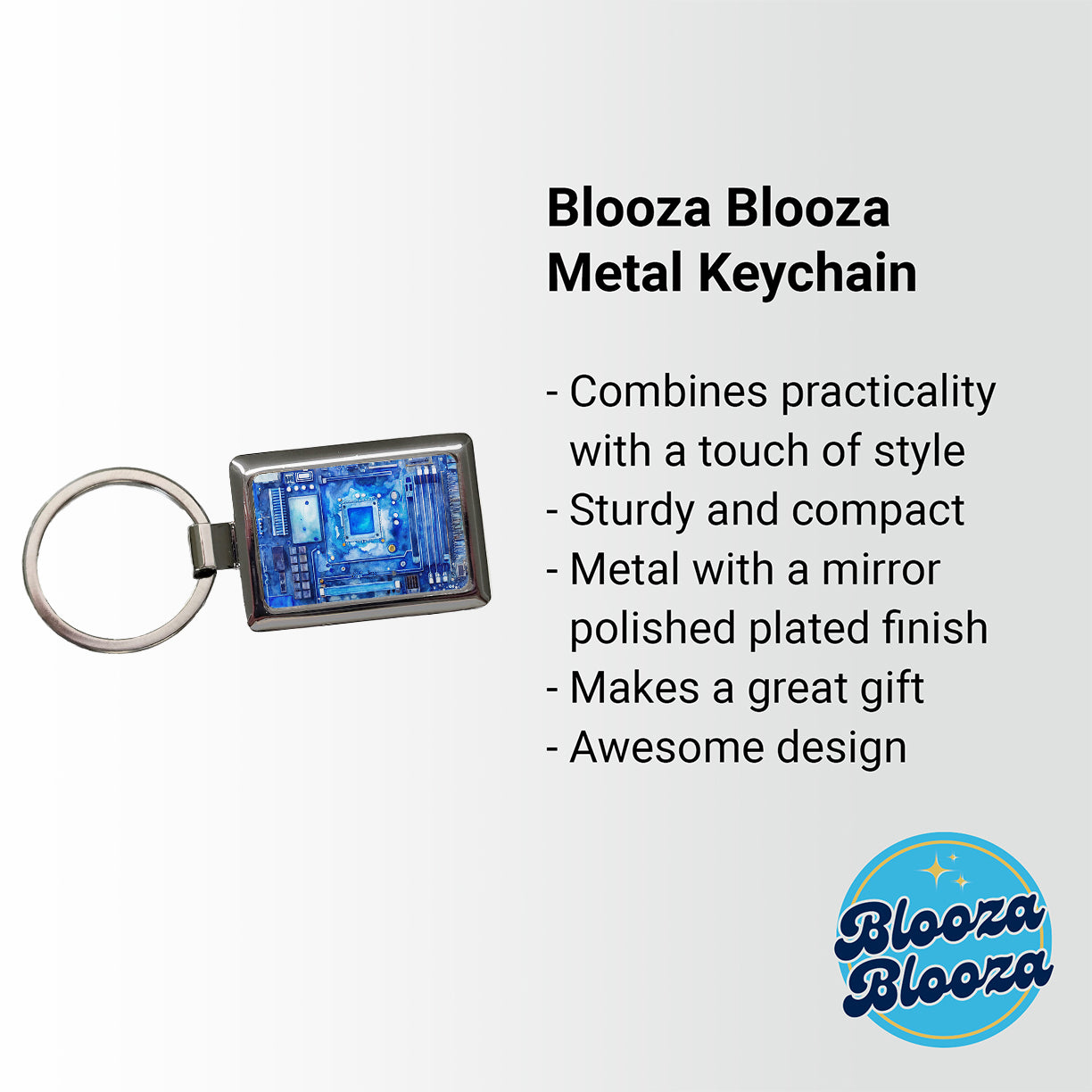 Blue Computer Motherboard Watercolor Rectangle Metal Keychain