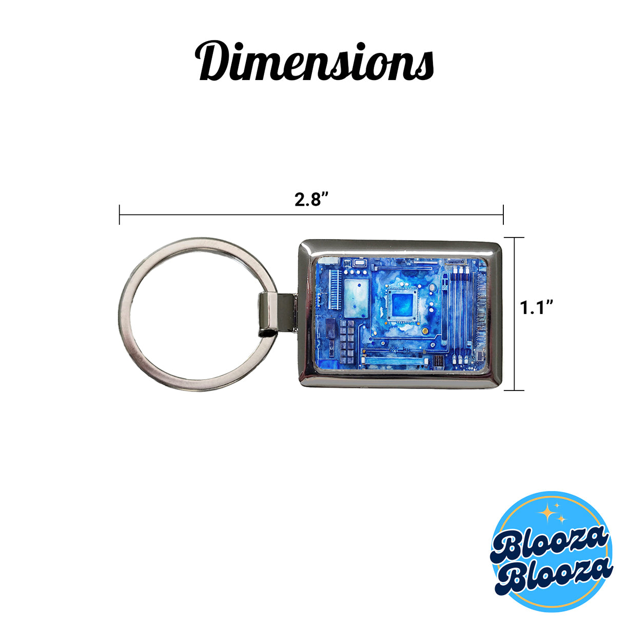Blue Computer Motherboard Watercolor Rectangle Metal Keychain
