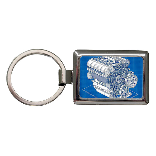Blueprint Of Car Engine V8 Rectangle Metal Keychain