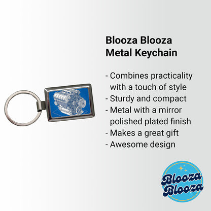 Blueprint Of Car Engine V8 Rectangle Metal Keychain