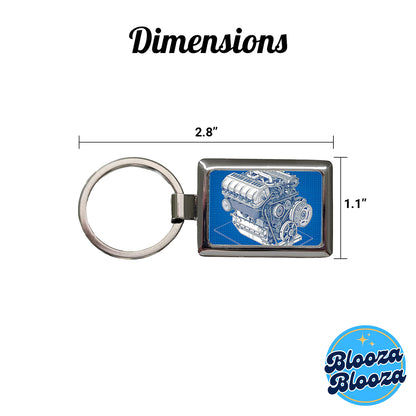 Blueprint Of Car Engine V8 Rectangle Metal Keychain