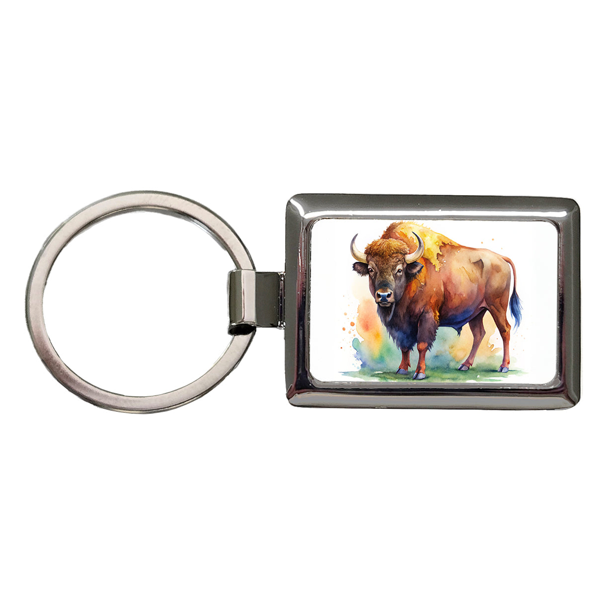 Buffalo Bison Watercolor Rectangle Metal Keychain