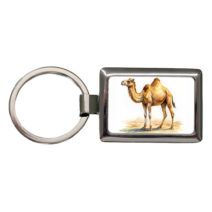 Camel Standing Watercolor Rectangle Metal Keychain