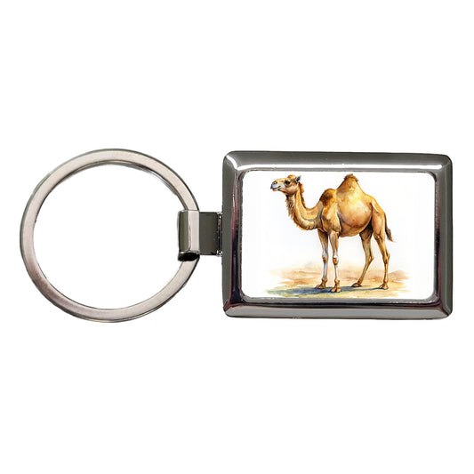 Camel Standing Watercolor Rectangle Metal Keychain