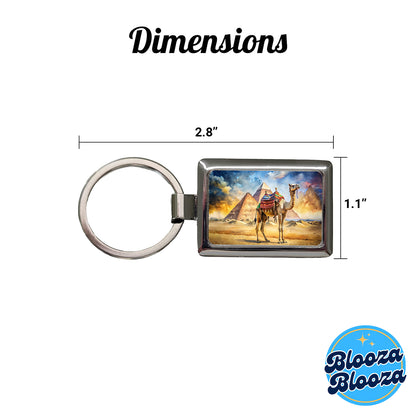 Camel With Pyramids In Background Watercolor Rectangle Metal Keychain