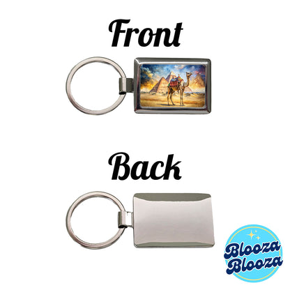 Camel With Pyramids In Background Watercolor Rectangle Metal Keychain