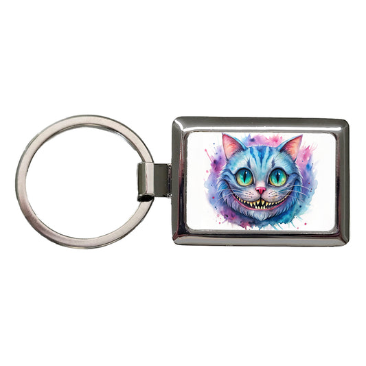 Cheshire Cat Alice in Wonderland Watercolor Rectangle Metal Keychain