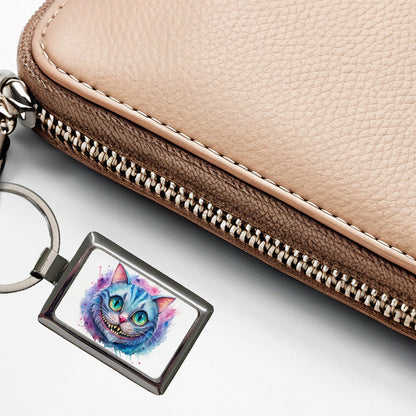 Cheshire Cat Alice in Wonderland Watercolor Rectangle Metal Keychain