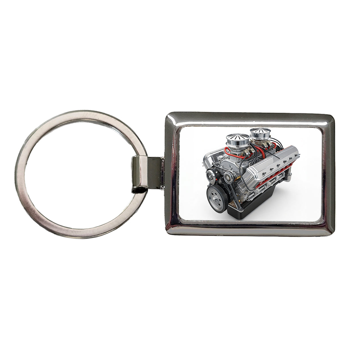 Classic V8 Muscle Car Engine Rectangle Metal Keychain
