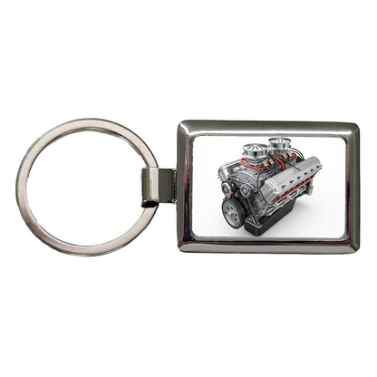 Classic V8 Muscle Car Engine Rectangle Metal Keychain