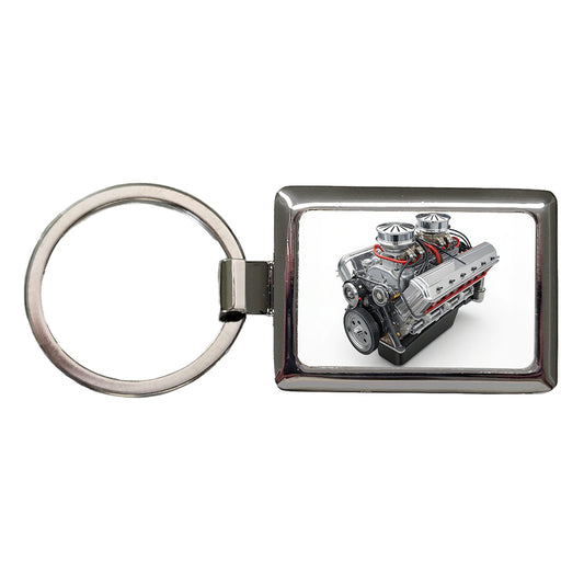 Classic V8 Muscle Car Engine Rectangle Metal Keychain