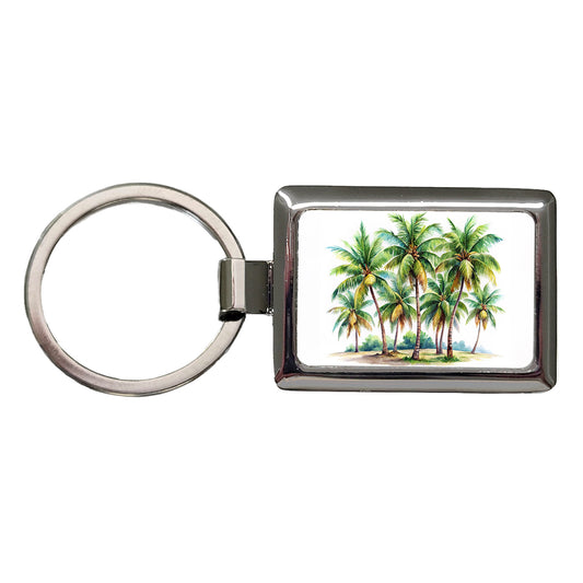 Coconut Trees Tropical Beach Watercolor Rectangle Metal Keychain