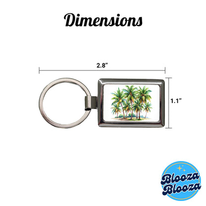 Coconut Trees Tropical Beach Watercolor Rectangle Metal Keychain