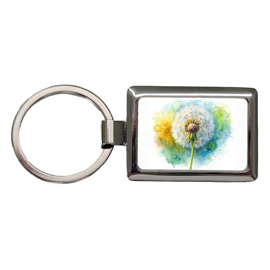 Dandelion Watercolor Rectangle Metal Keychain